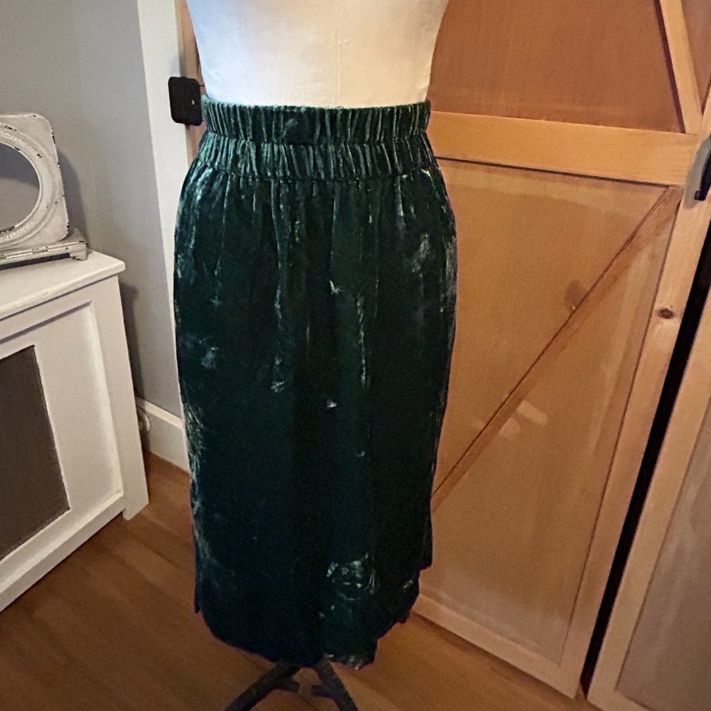 JCrew Crushed Velvet Forest Green Pencil Skirt